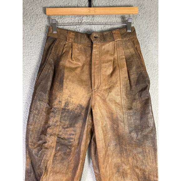 Women’s Vintage Brown Leather Pants Size 8 80s Rinzi Collection High Waist - Picture 6 of 14